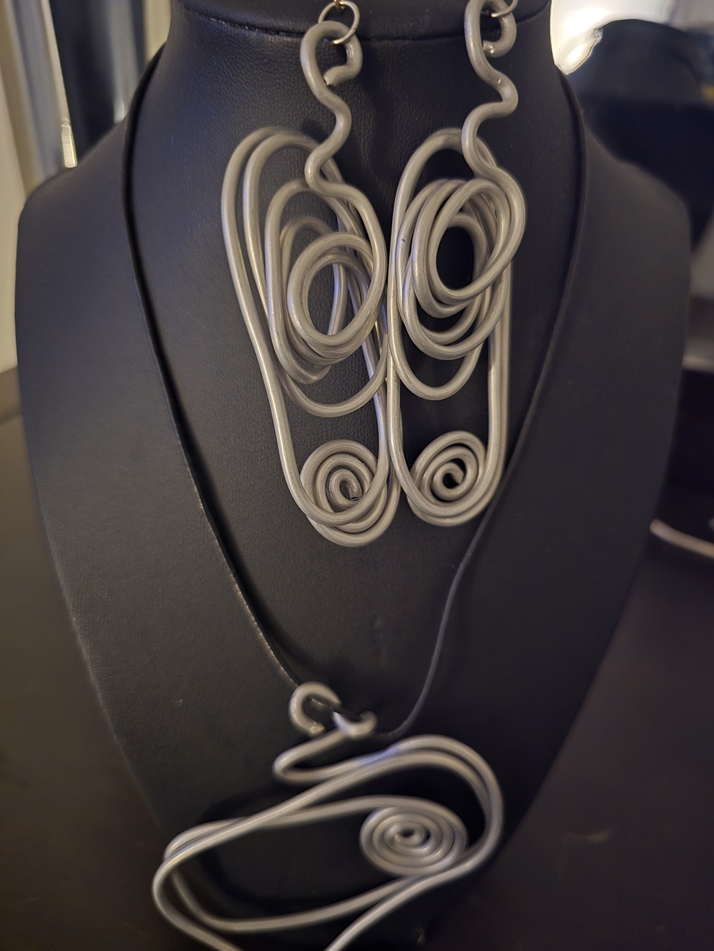 Handcrafted Silver-Tone Wire Swirl Necklace and Earrings Set